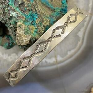 Nora Tahe Vintage Native American Sterling Silver Stamped Bracelet
